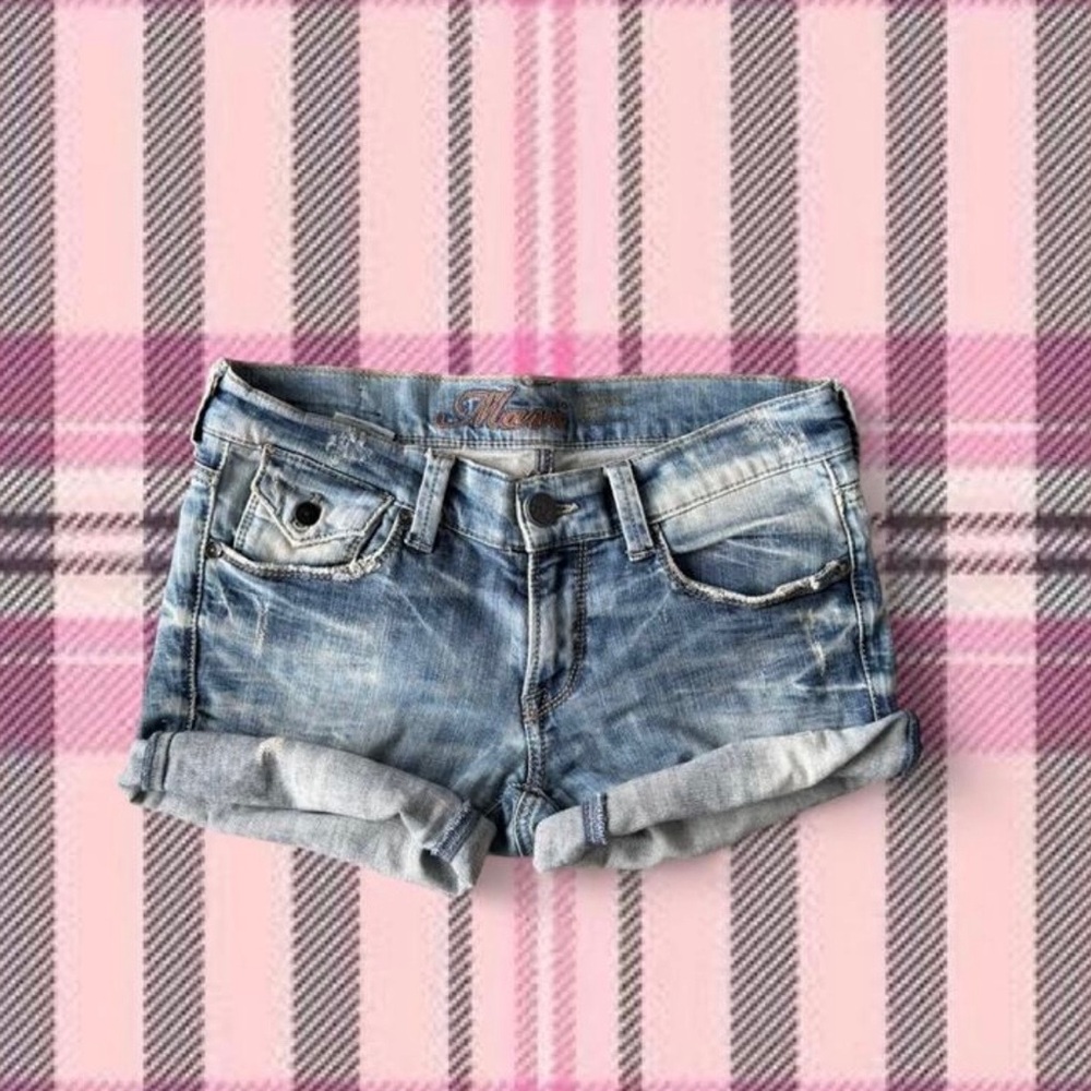 Mavi Faded Blue Denim Roll-Cuff Shorts